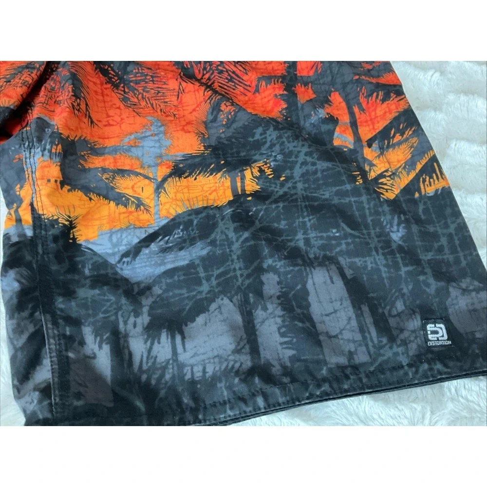 Distortion Men's Size‎ XL Black Orange Americana Palm Sunset Swim Board Shorts